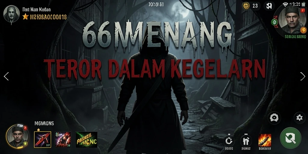 Screenshot gameplay 66MENANG menampilkan suasana kelam dan menakutkan.