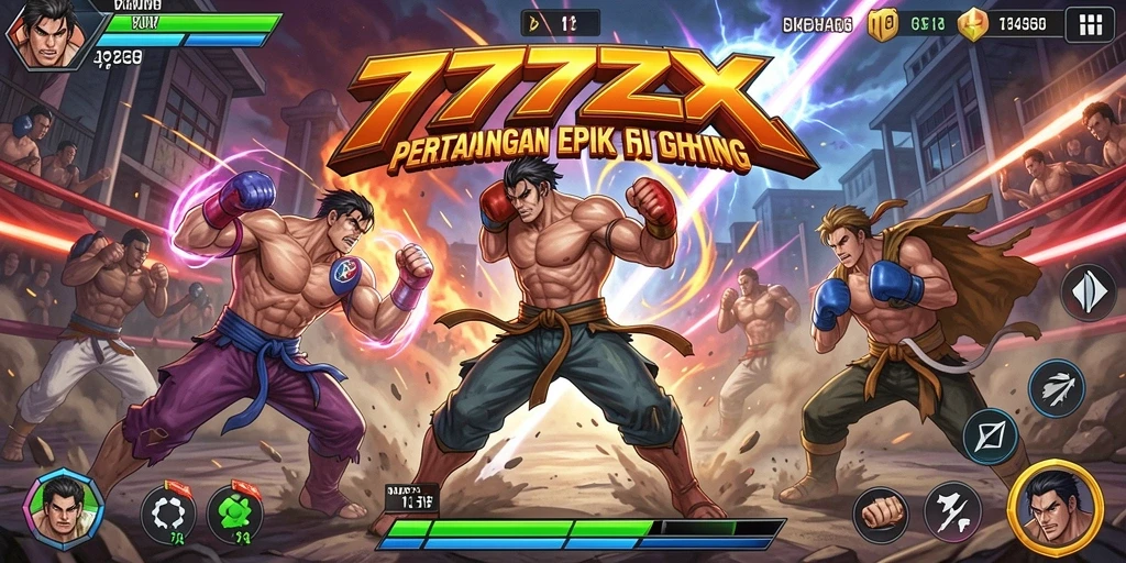 Screenshot gameplay 777ZX menampilkan pertarungan seru antara karakter yang unik.