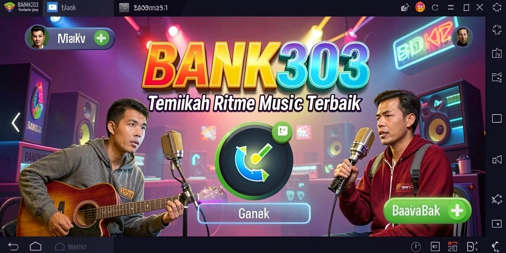 Screenshot gameplay BANK303 yang menampilkan interaksi seru dengan musik.