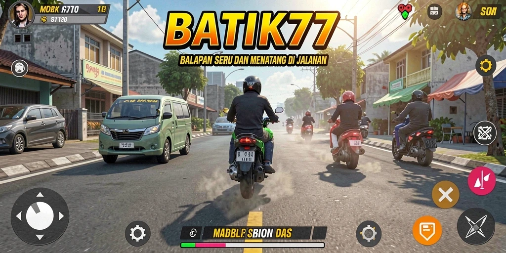 Tangkapan layar gameplay <strong>BATIK77</strong> dengan mobil balap di lintasan yang menantang.