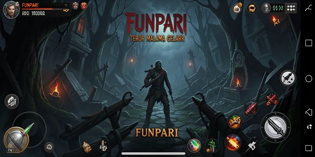 Screenshot gameplay menyeramkan dari FUNPARI dengan suasana mencekam.
