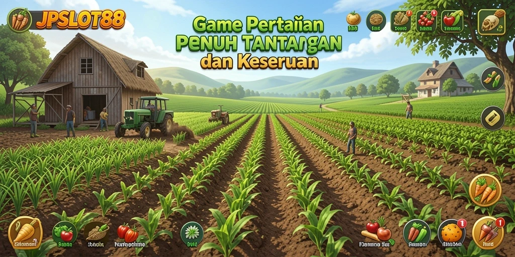 Screenshot gameplay <strong>JPSLOT88</strong> menampilkan aktivitas pertanian yang seru dan interaksi sosial.