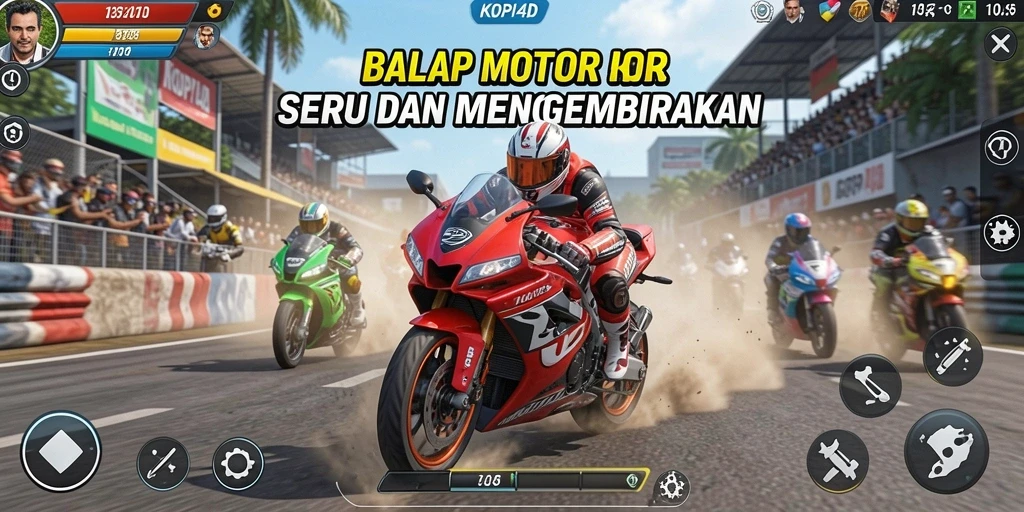Tampilan gameplay KOPI4D yang menarik saat balapan motor.