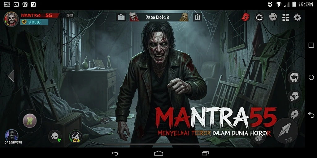 Screenshot gameplay MANTRA55 menunjukkan momen menegangkan saat menjelajahi tempat angker.