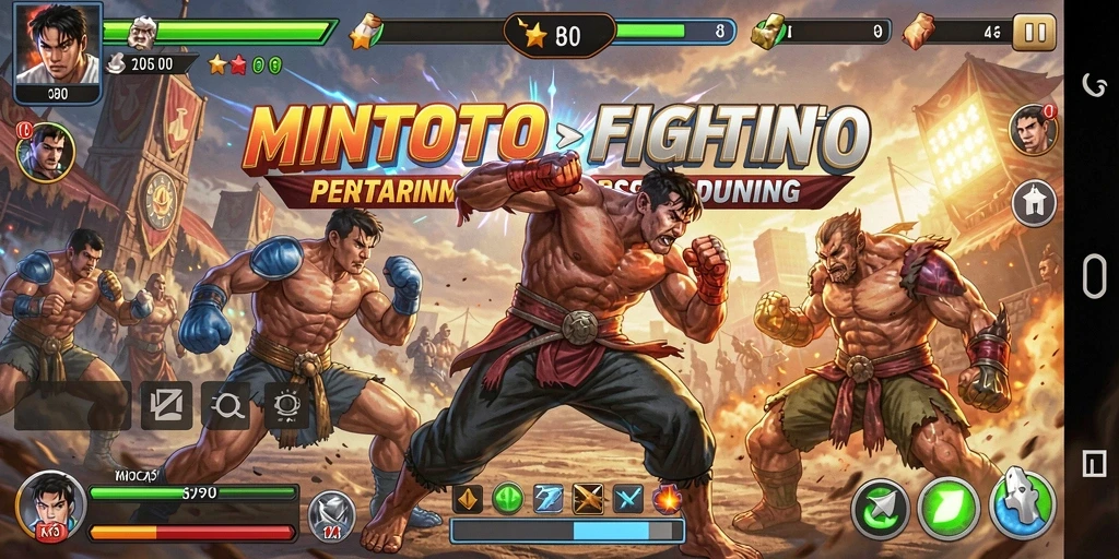 Screenshot MINTOTO menampilkan aksi pertarungan yang dinamis.