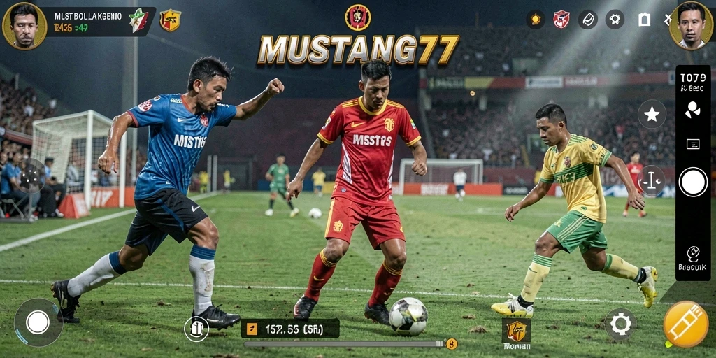 Tampilan aksi seru dalam game sepak bola MUSTANG77.