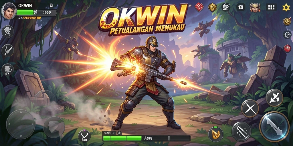 Tampilan gameplay aksi menegangkan di OKWIN.