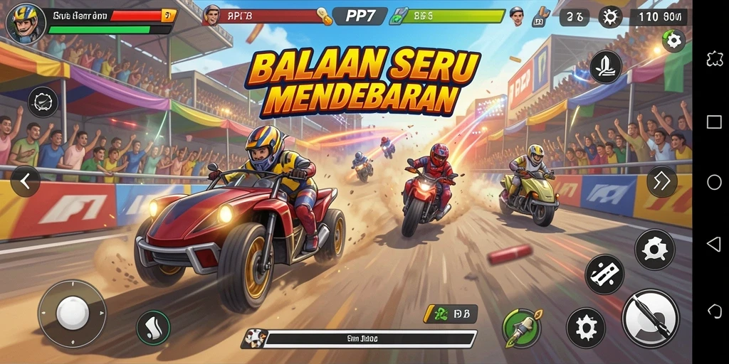 Tampilan utama gameplay PP7 yang menampilkan akselerasi kendaraan balap.