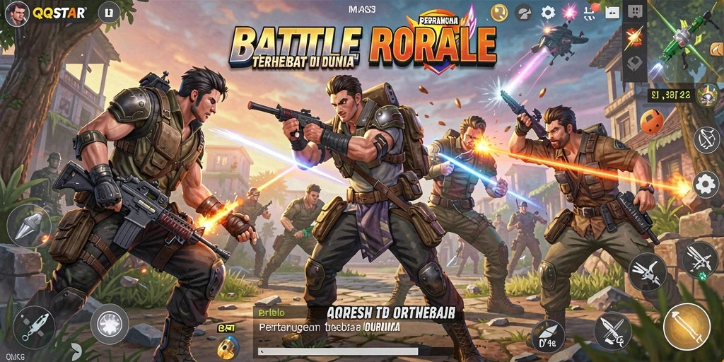 Gameplay menegangkan di dunia Battle Royale QQSTAR.