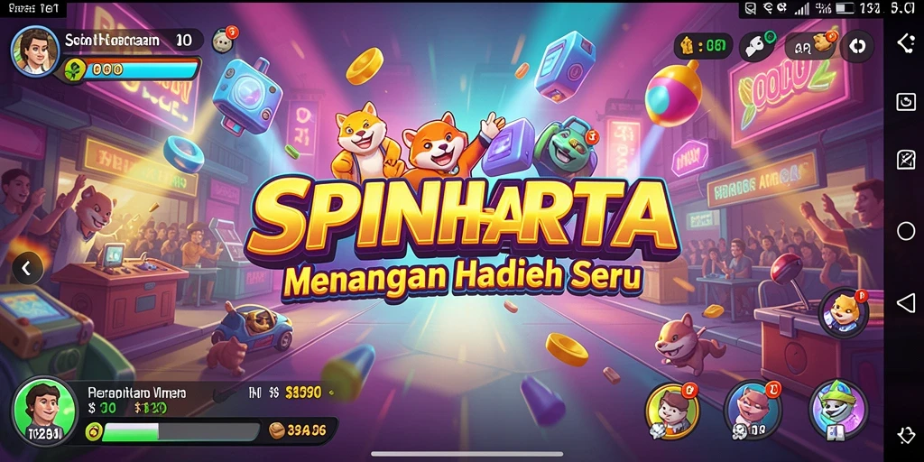 Tampilan gameplay seru SPINHARTA dengan roda keberuntungan.