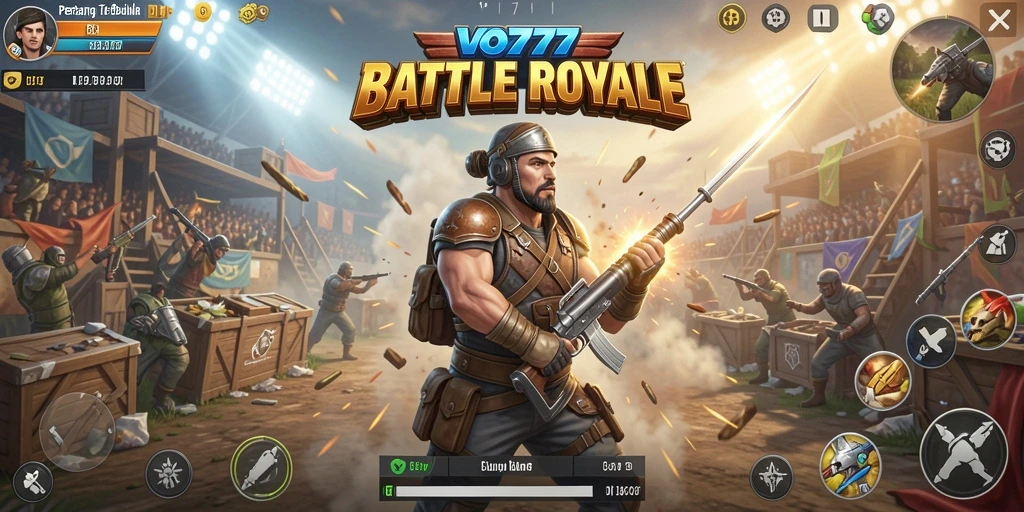 Menampilkan aksi intens dalam game Battle Royale VO777.