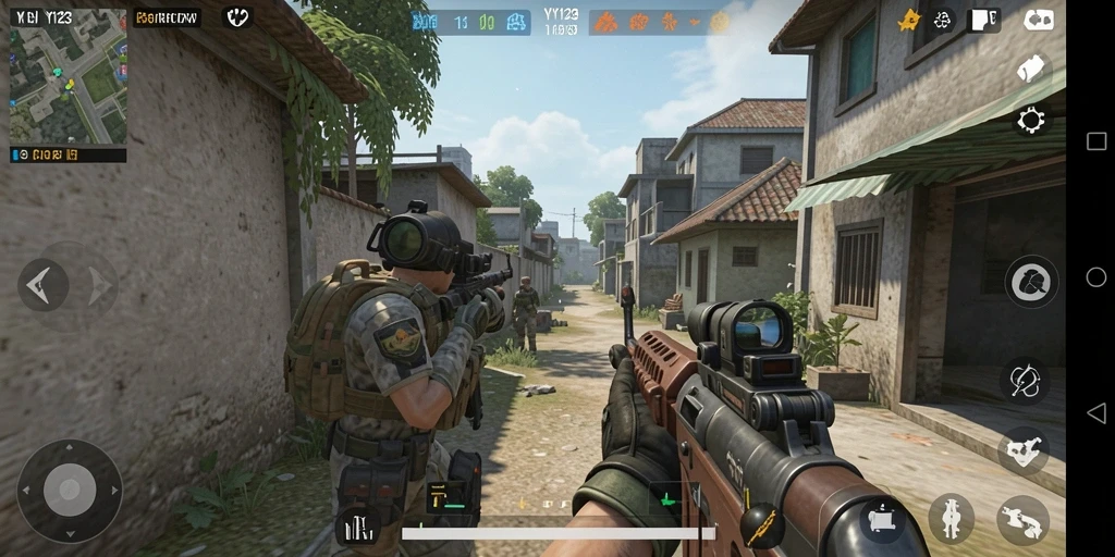 Gambaran gameplay YY123 dengan aksi menembak yang intens.